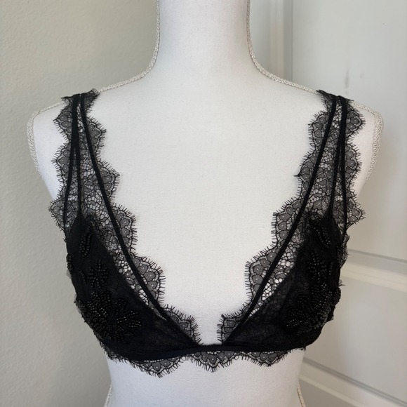 Victoria's Secret Other - Victorias Secret Dream Angels Black Lace Beaded Bralette Small Eyelash Trim Bra